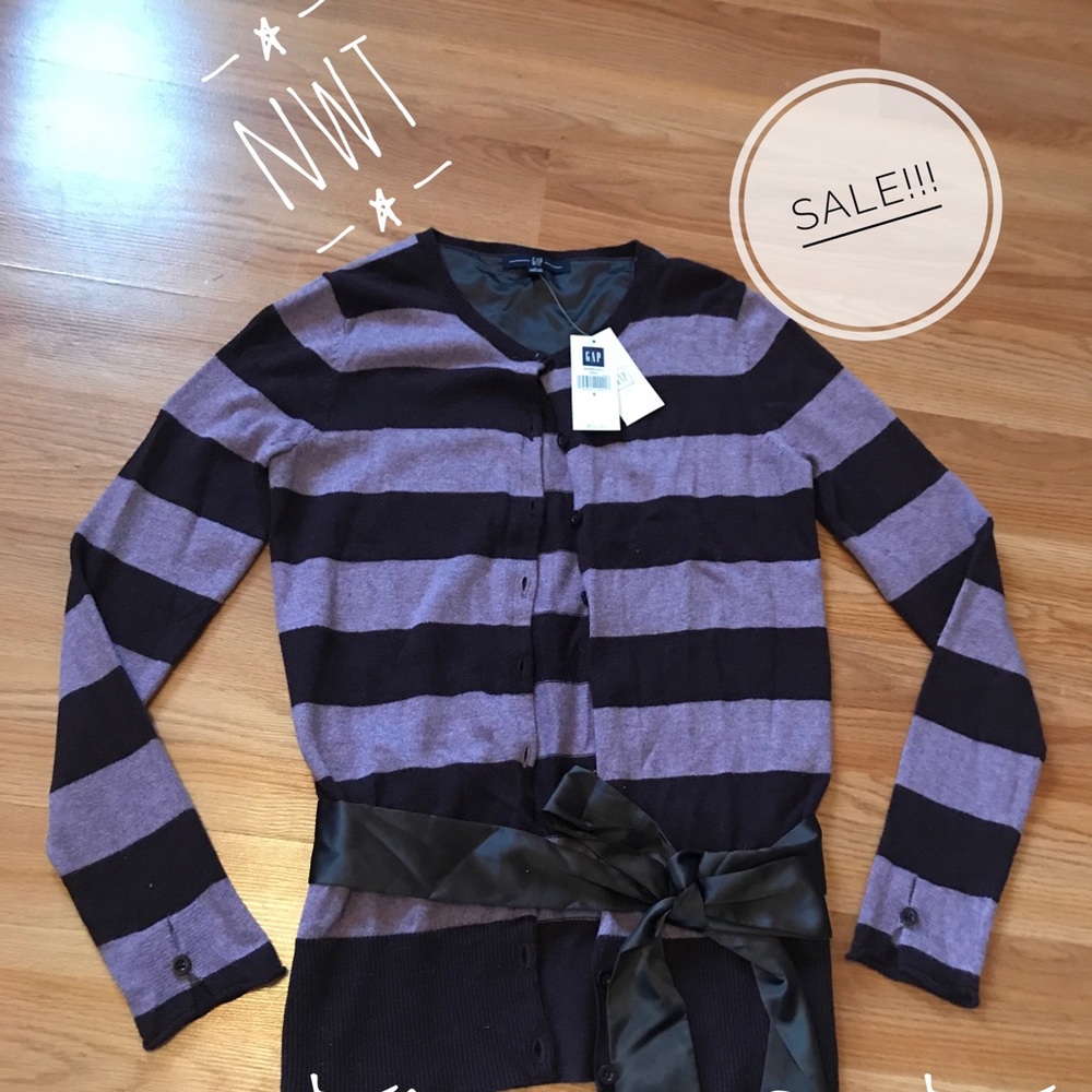 Gap Purple Sweater Cardigan Satin Tie